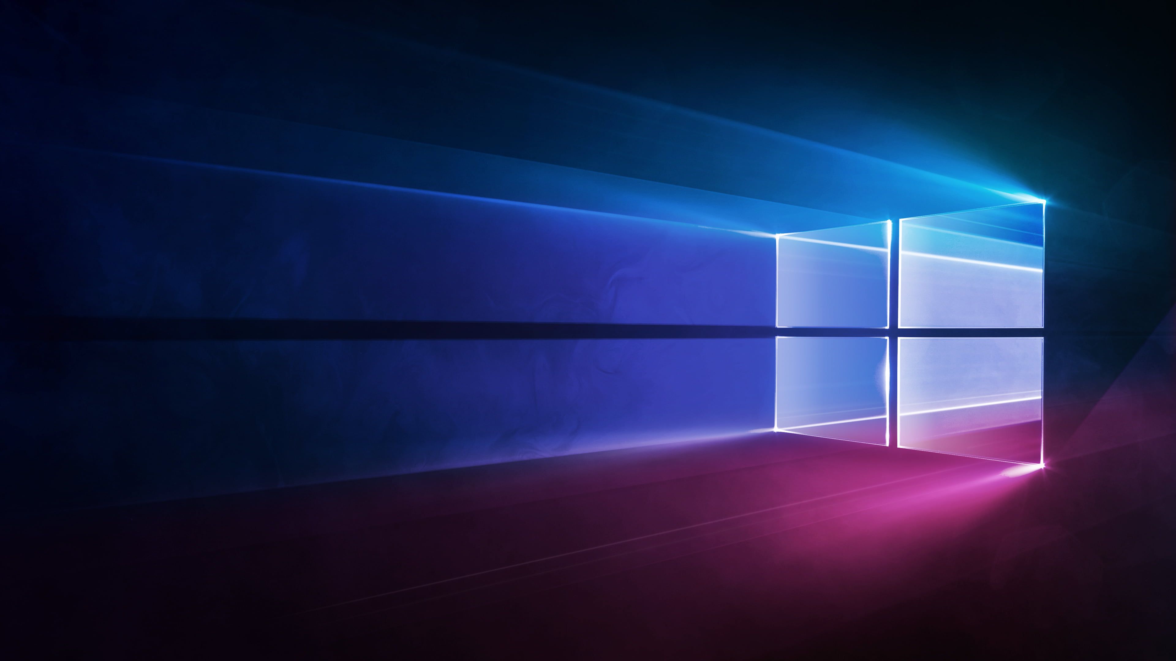 Windows 10, Windows-Logo, Microsoft, Lila Licht, Blau, Lichtstrahlen, 4K, Laptop-Hintergrundbild