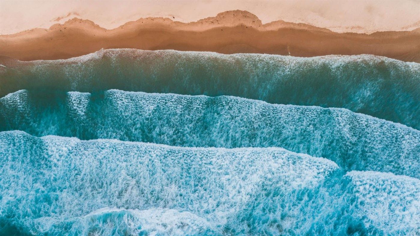 Strand, Wellen, Luftaufnahme, Türkis, Sand, Brandung, HD, Desktop-Hintergrund für Windows