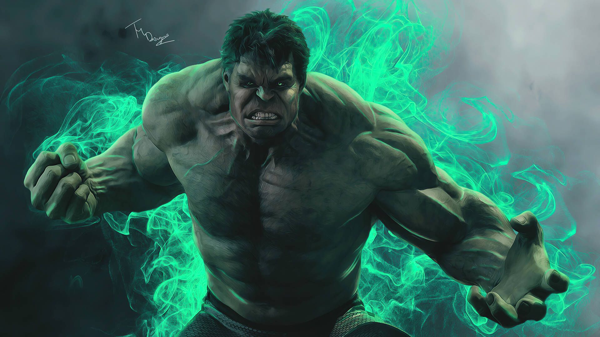 Hulk, Grüner Rauch, Wut, Marvel, Digitale Kunst, 1920x1080, Full-HD-Hintergrundbild für PC
