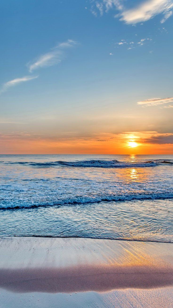 Meer, Sonnenuntergang, Wellen, Blauer Himmel, Wolken, HD, Hintergrundbild fürs Handy