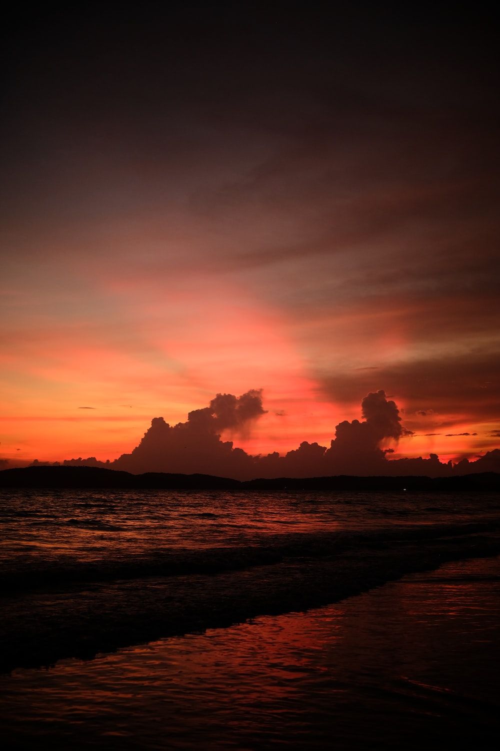 Sonnenuntergang, Strand, Wolken, Roter Himmel, Dunkel, HD, Hintergrundbild fürs Handy