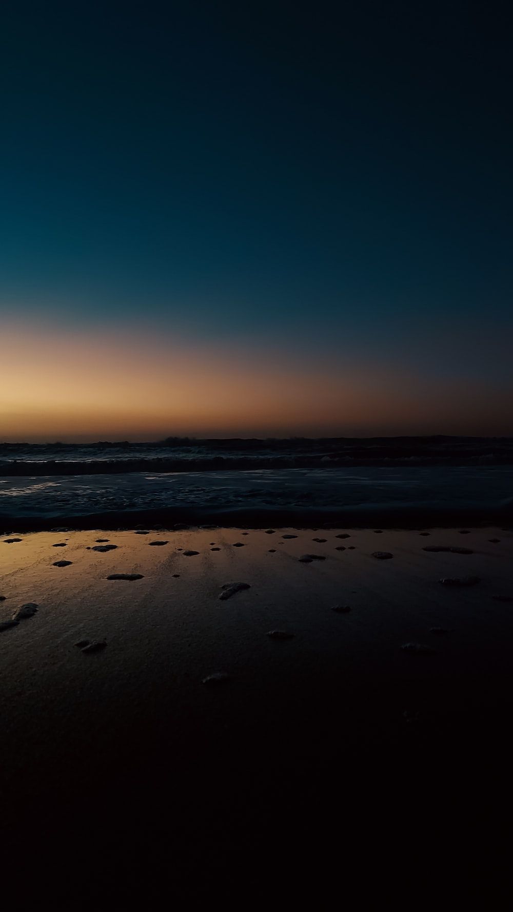 Strand, Dämmerung, Dunkelblau, Horizont, Minimalistisch, HD, iPhone-Hintergrundbild