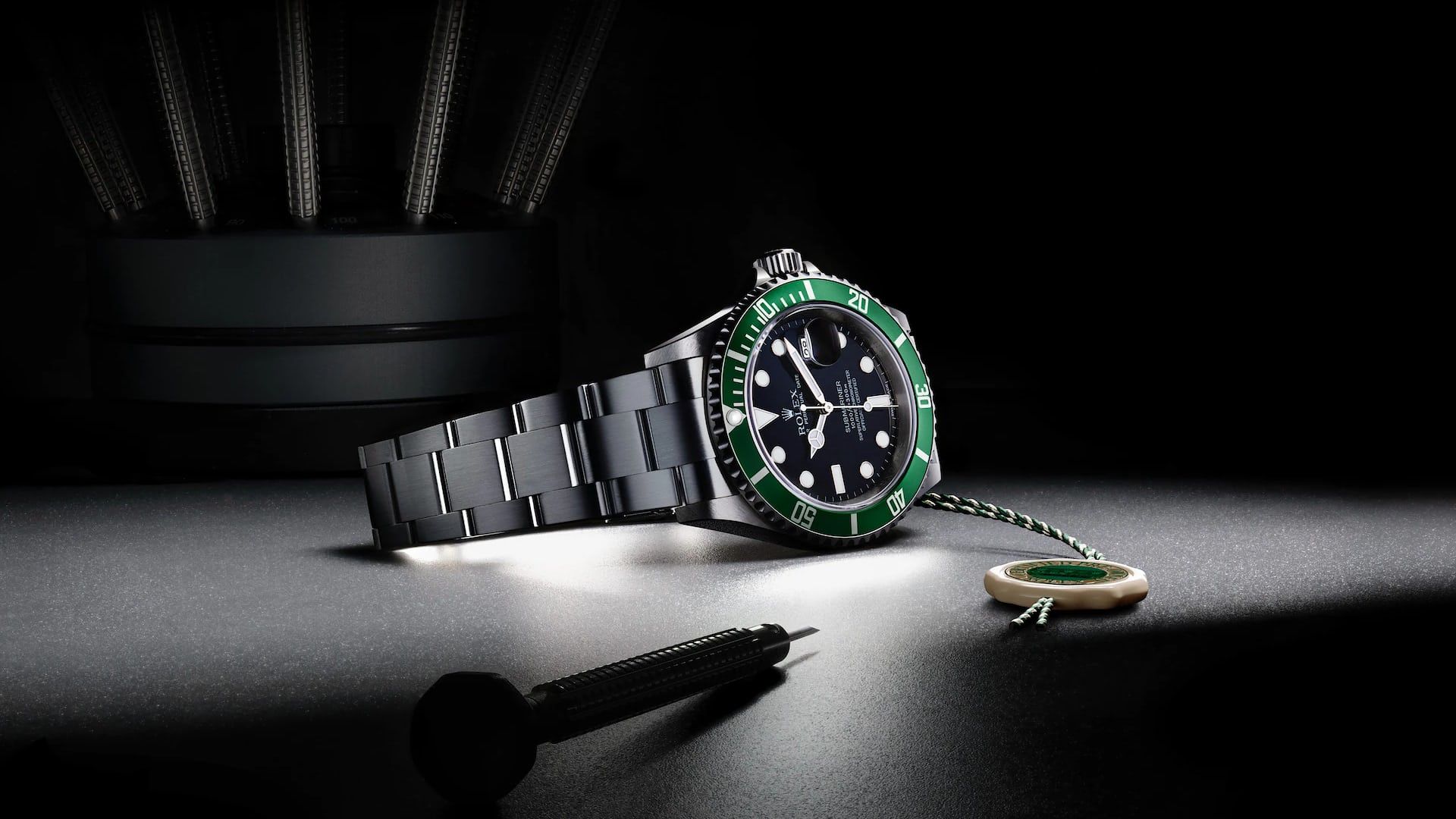 Rolex Submariner, Armbanduhr, Grünes Zifferblatt, Luxusuhr, Dunkel, 1920x1080, Desktop-Hintergrund