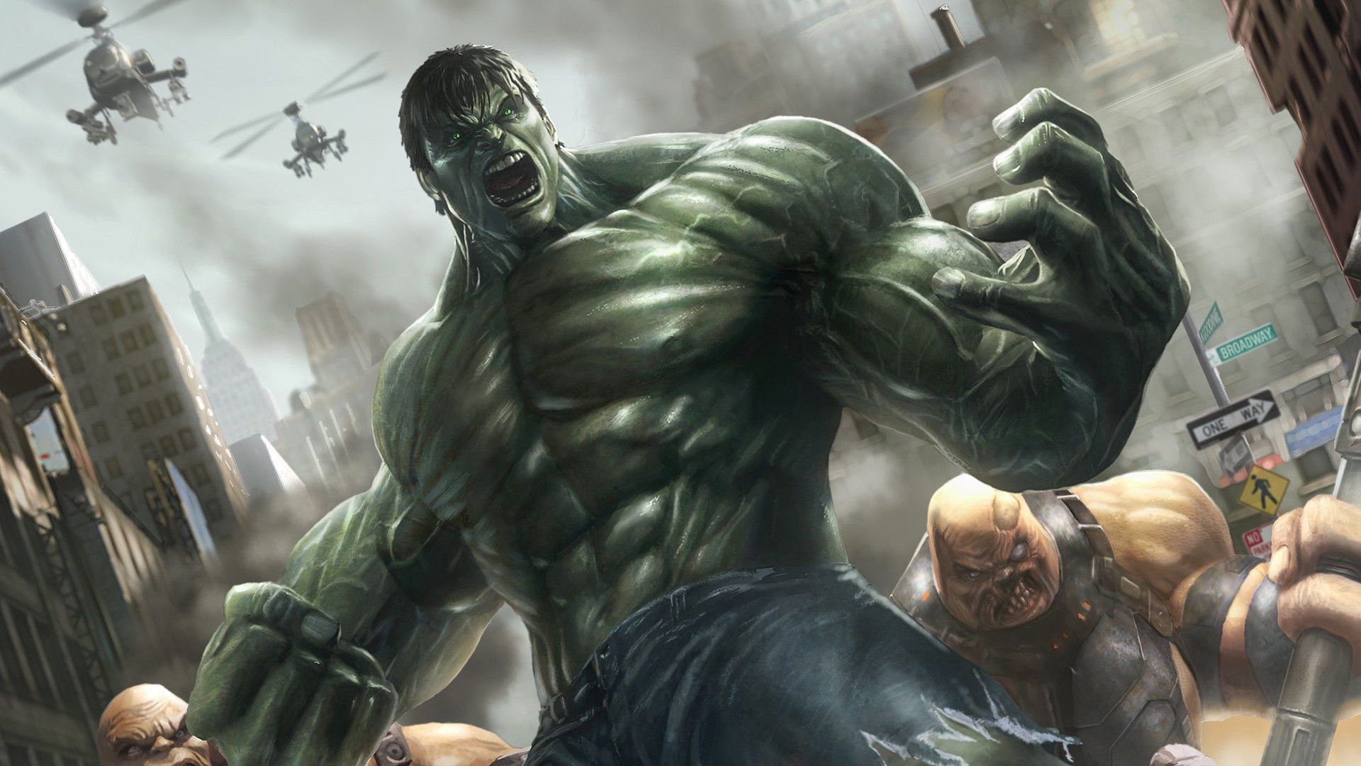 Hulk, Kampf, Stadt, Hubschrauber, Comic-Stil, Full HD, Desktop-Hintergrund für Windows