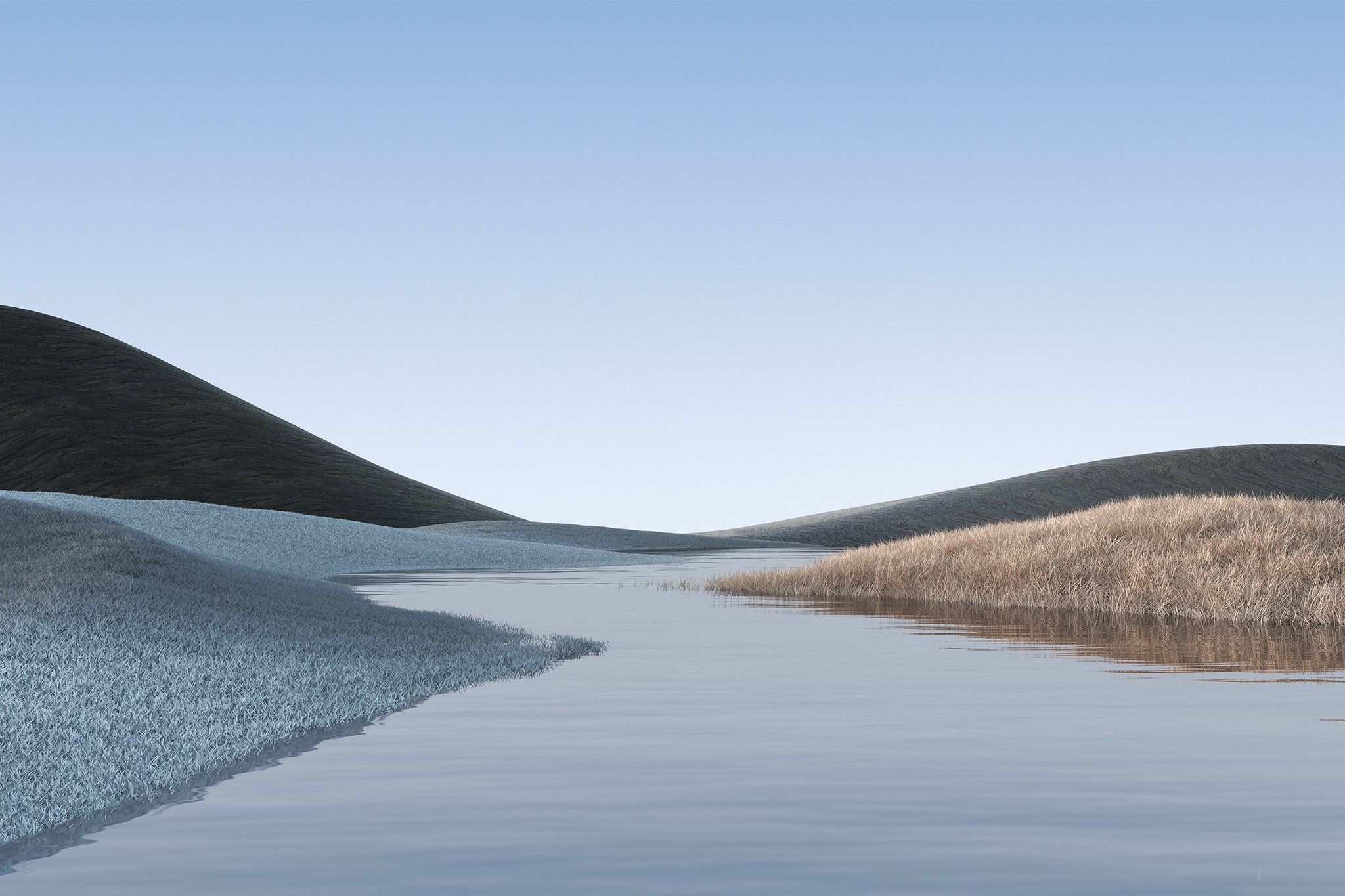 Landschaft, Fluss, Hügel, Minimalismus, Pastell, Full HD, Desktop-Hintergrund für Windows