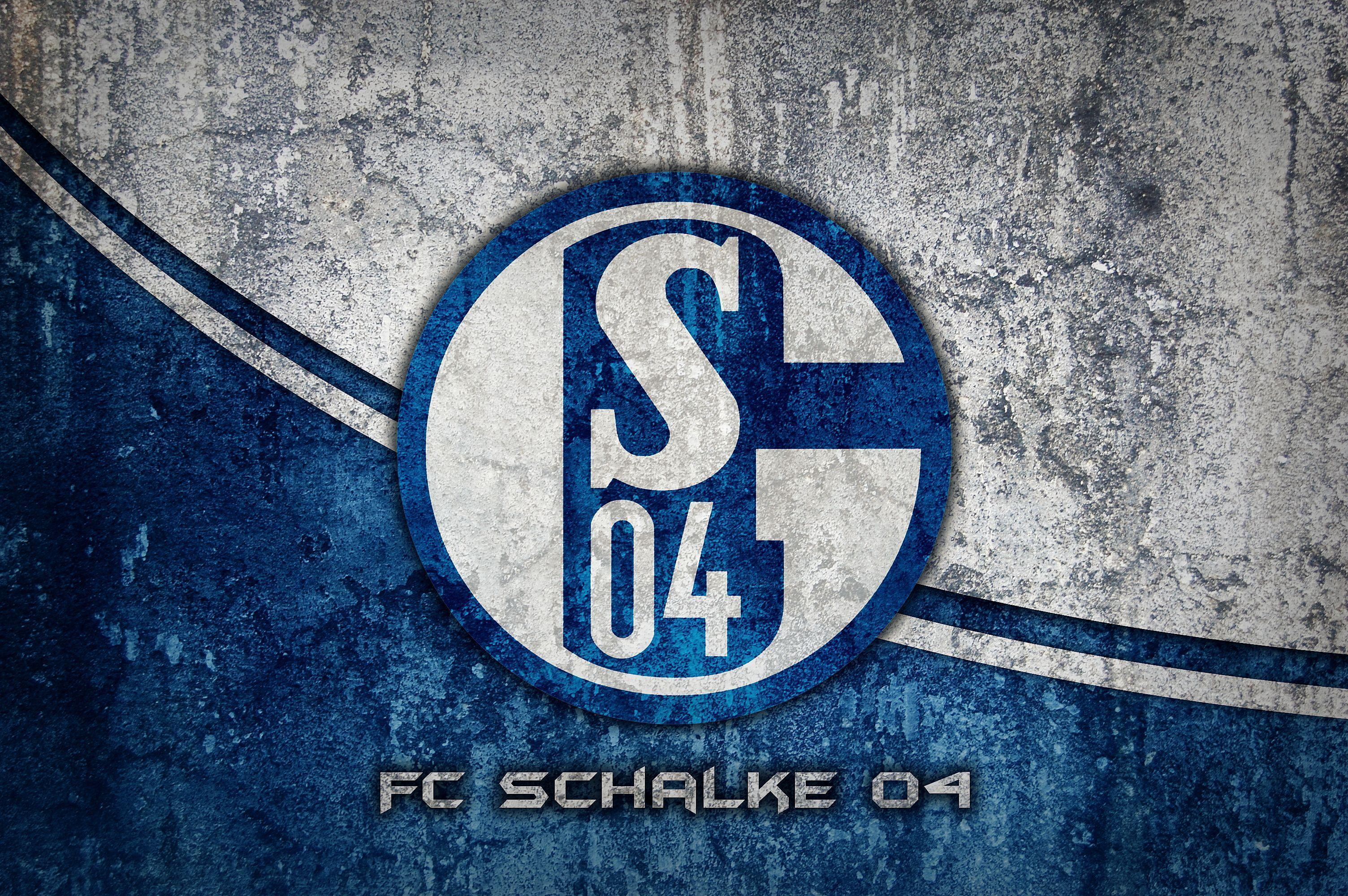 FC Schalke 04, Wappen, Betonwand, Grunge, Blau, 2K, Desktop-Hintergrund für Windows