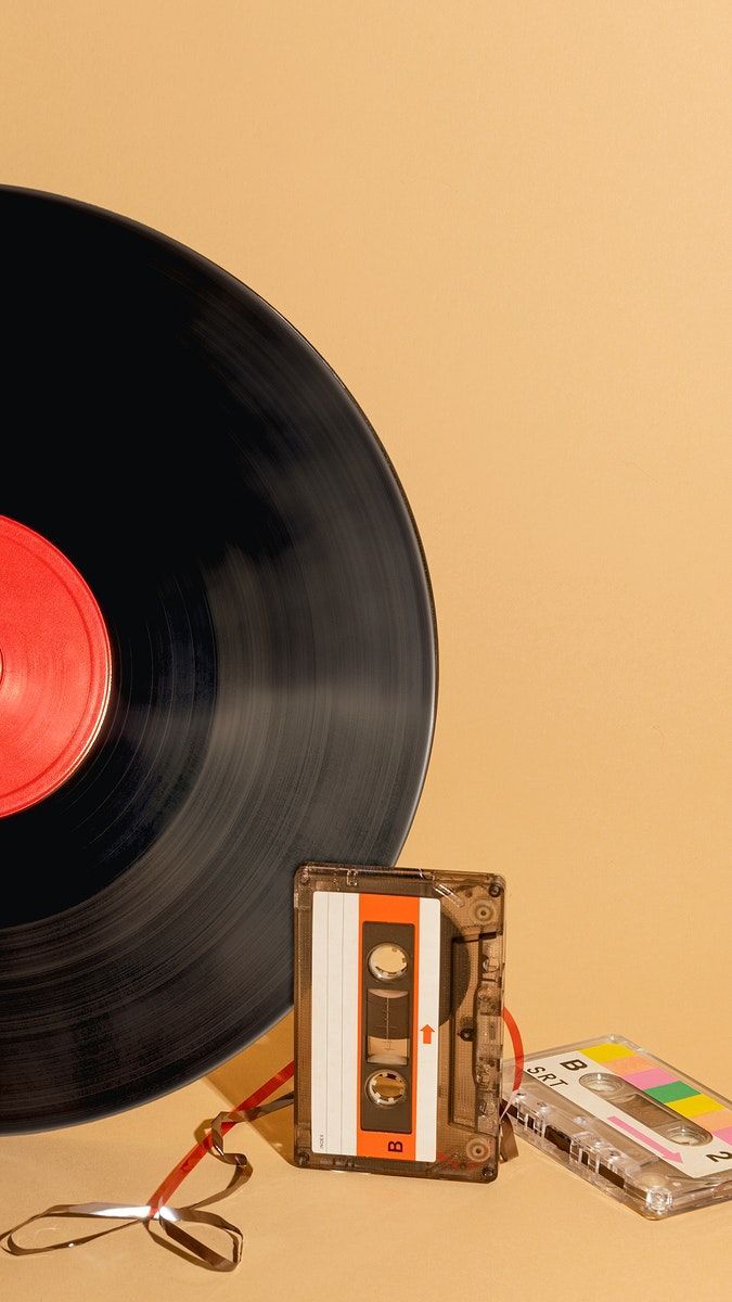 Schallplatte, Vinyl, Kassette, Vintage, Orange, Hochformat, Hintergrundbild fürs Smartphone