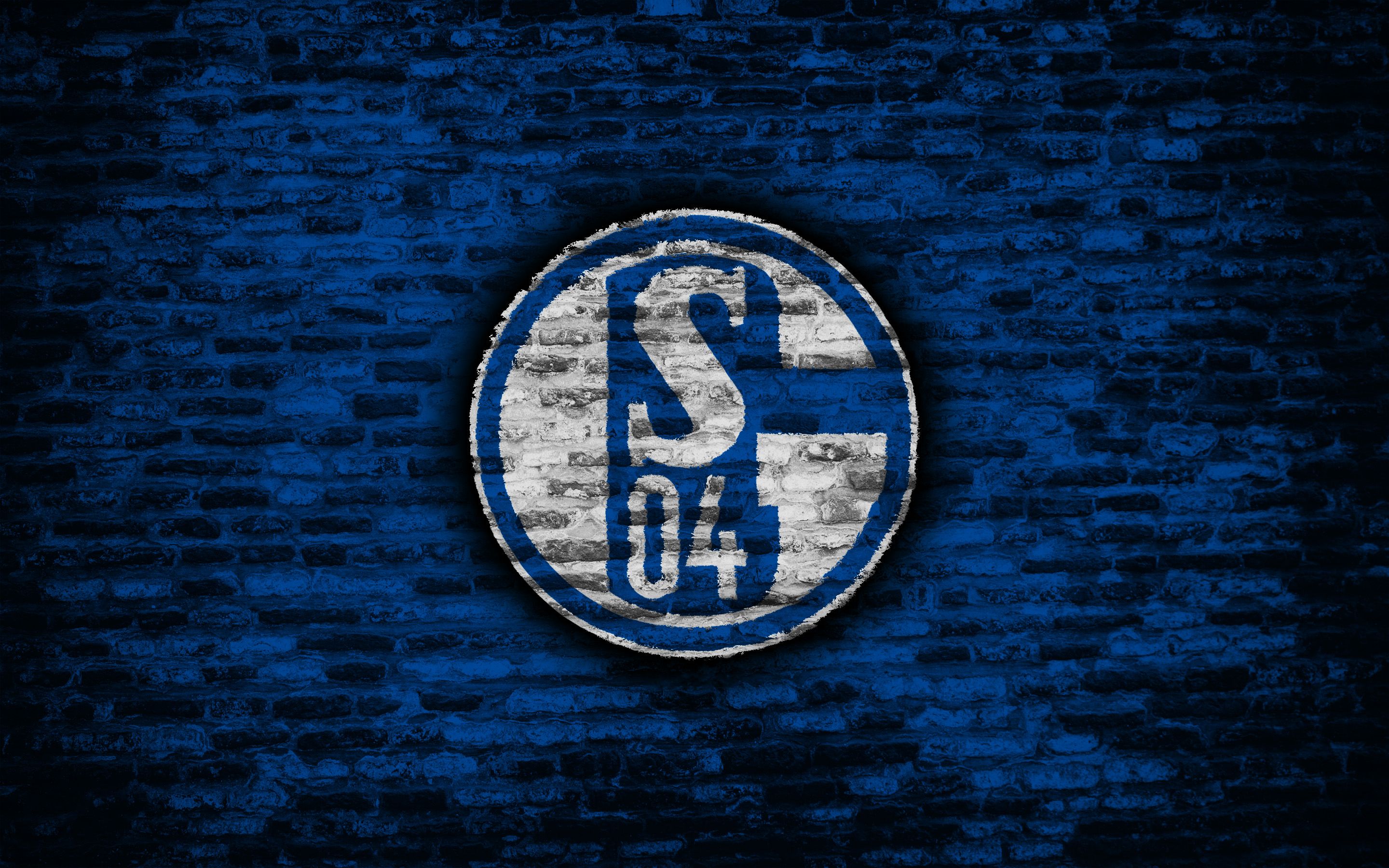 FC Schalke 04, Wappen, Ziegelwand, Blau, Grunge, 16:10, 2K-Hintergrundbild für den Desktop