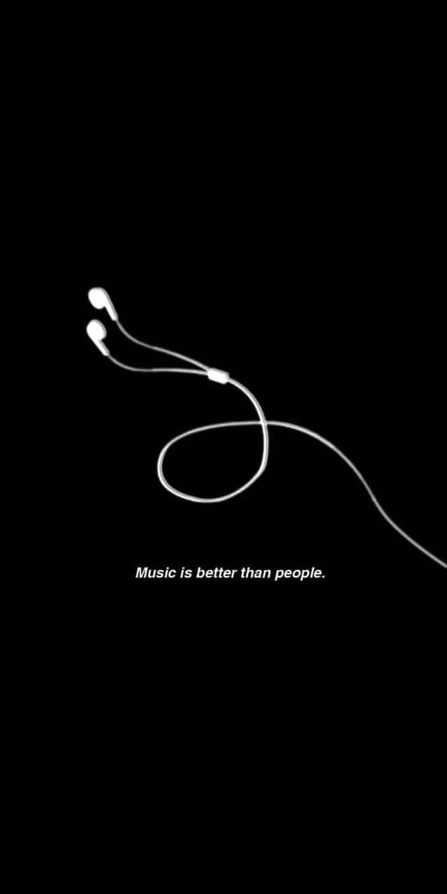 Kopfhörer, Music is better than people, Schwarz, Minimalistisch, Spruch, Sperrbildschirm fürs iPhone