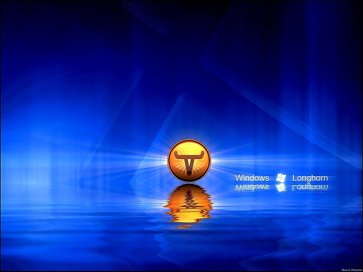 Windows Longhorn, Microsoft, Logo, Blau, Spiegelung, Hintergrundbild für iPad und Tablet