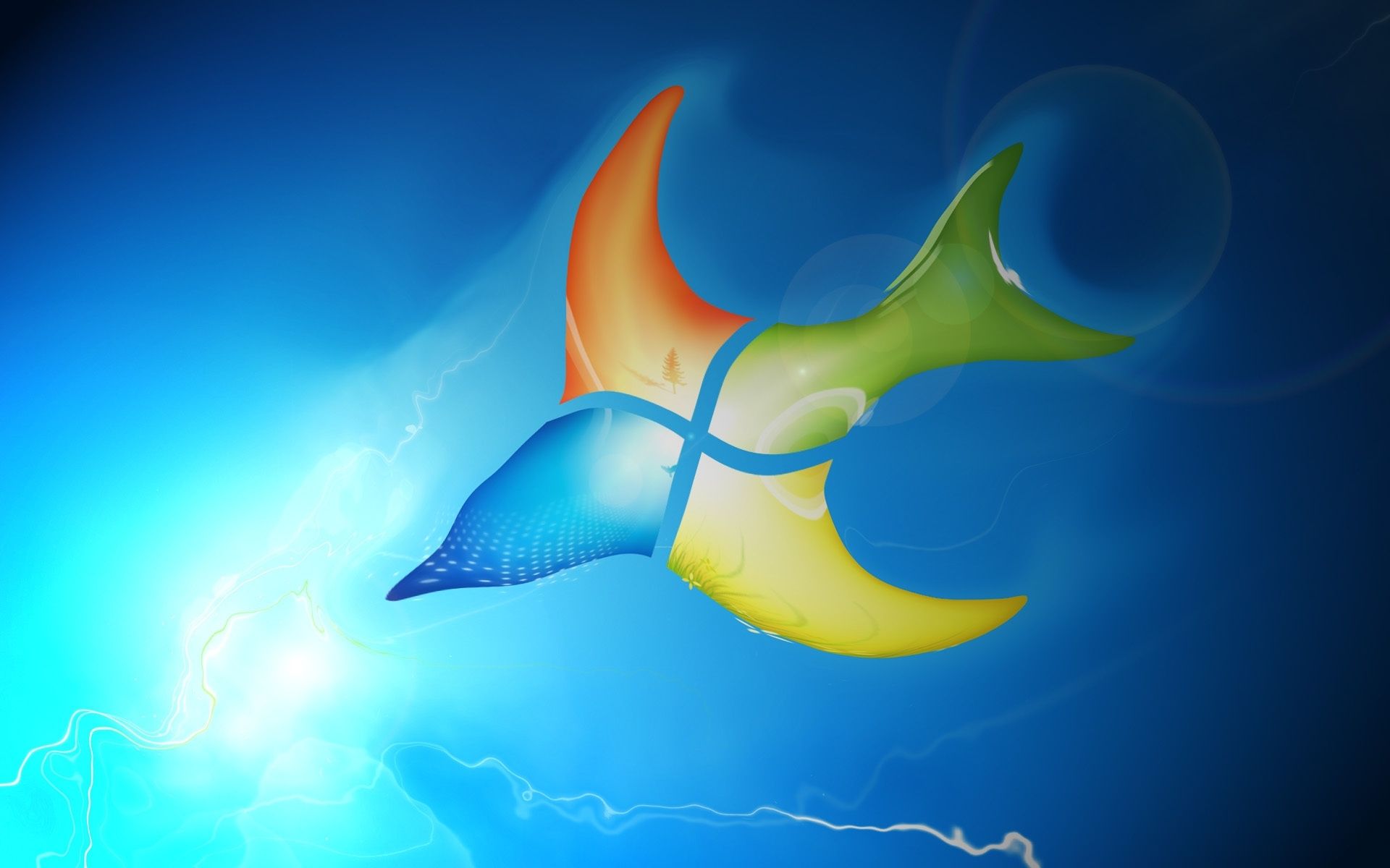 Windows 7, Kampffisch, Windows-Logo, Abstrakt, Blau, 16:10, Full-HD-Hintergrundbild für den Desktop