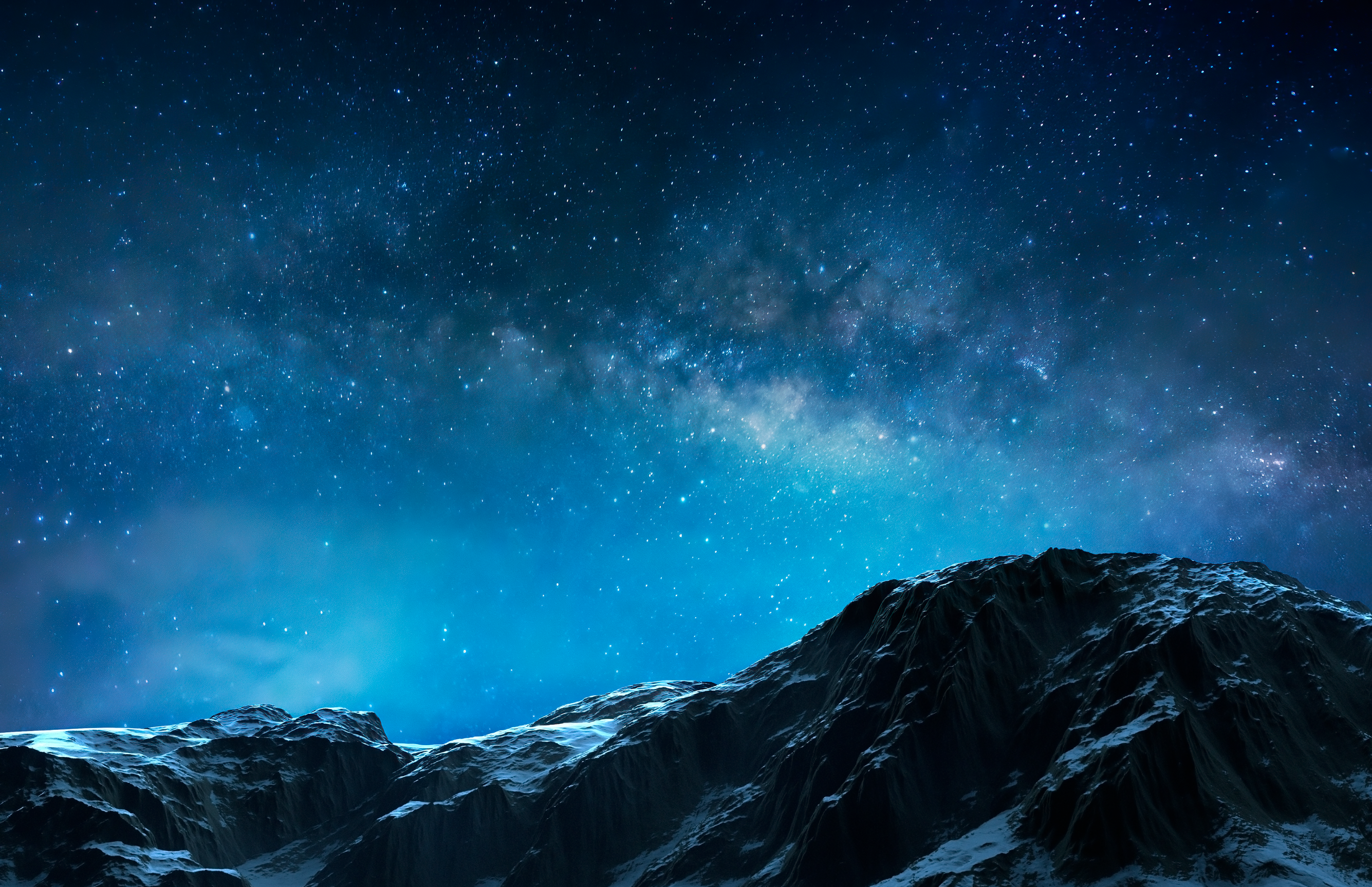 Sternenhimmel, Milchstraße, Berggipfel, Nacht, Dunkelblau, 2K, Desktop-Hintergrund