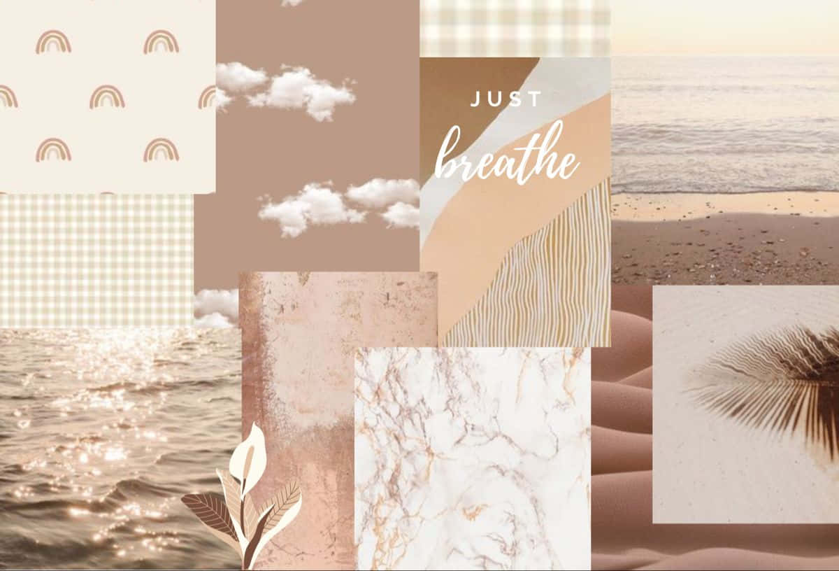 Collage, Just Breathe, Wolken, Meer, Beige, Hintergrundbild