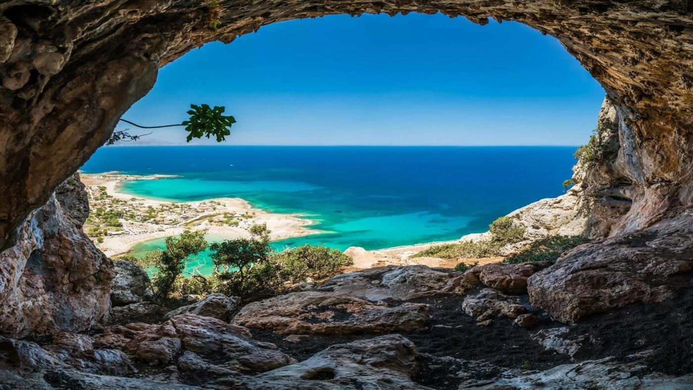 Höhle, Meeresbucht, Türkises Wasser, Felsen, Küste, Blick aus der Höhle, HD, Breitbild-Hintergrundbild