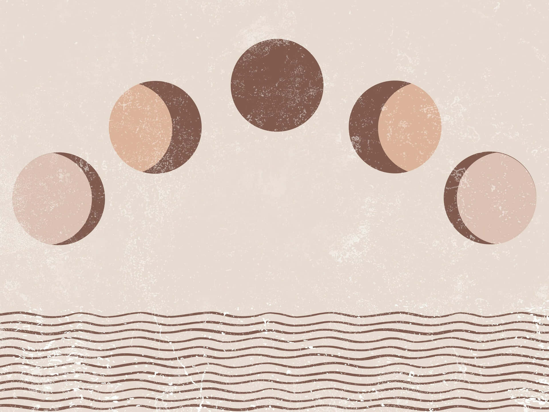 Mondphasen, Boho, Wellenlinien, Beige, Braun, Full HD, iPad-Hintergrundbild