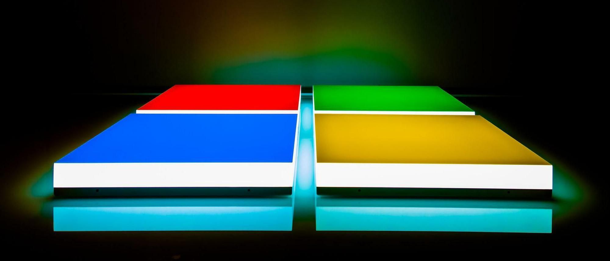 Windows-Logo, 3D, Bunte Platten, Leuchten, Schwarzer Hintergrund, Full HD Wallpaper