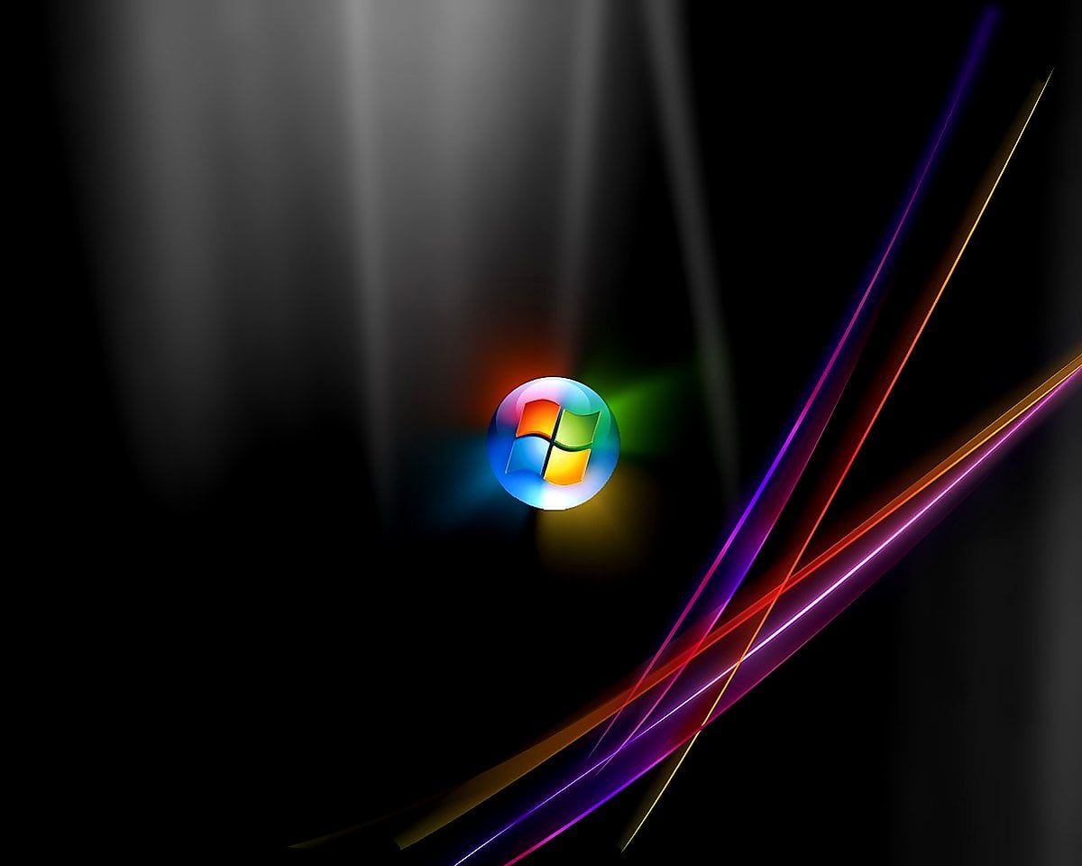 Windows 7, Windows-Logo, Lichtstreifen, Schwarzer Hintergrund, Abstrakt, Wallpaper
