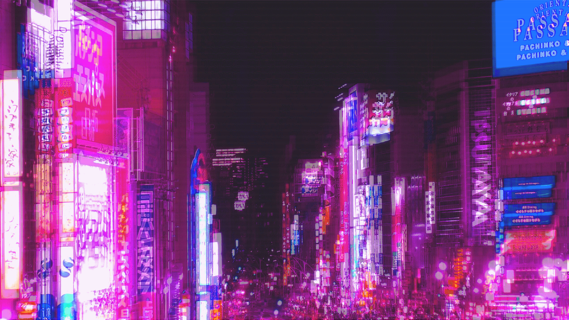 Neonstadt, Hochhäuser, Pink, Glitch, Nacht, 1920x1080, Full-HD-Hintergrundbild für PC