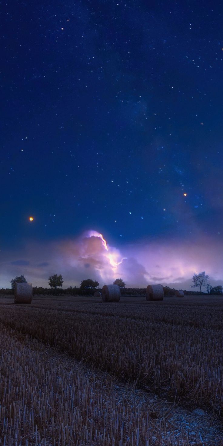 Acker, Gewitter, Blitz, Nachthimmel, Sterne, HD, Sperrbildschirm fürs iPhone