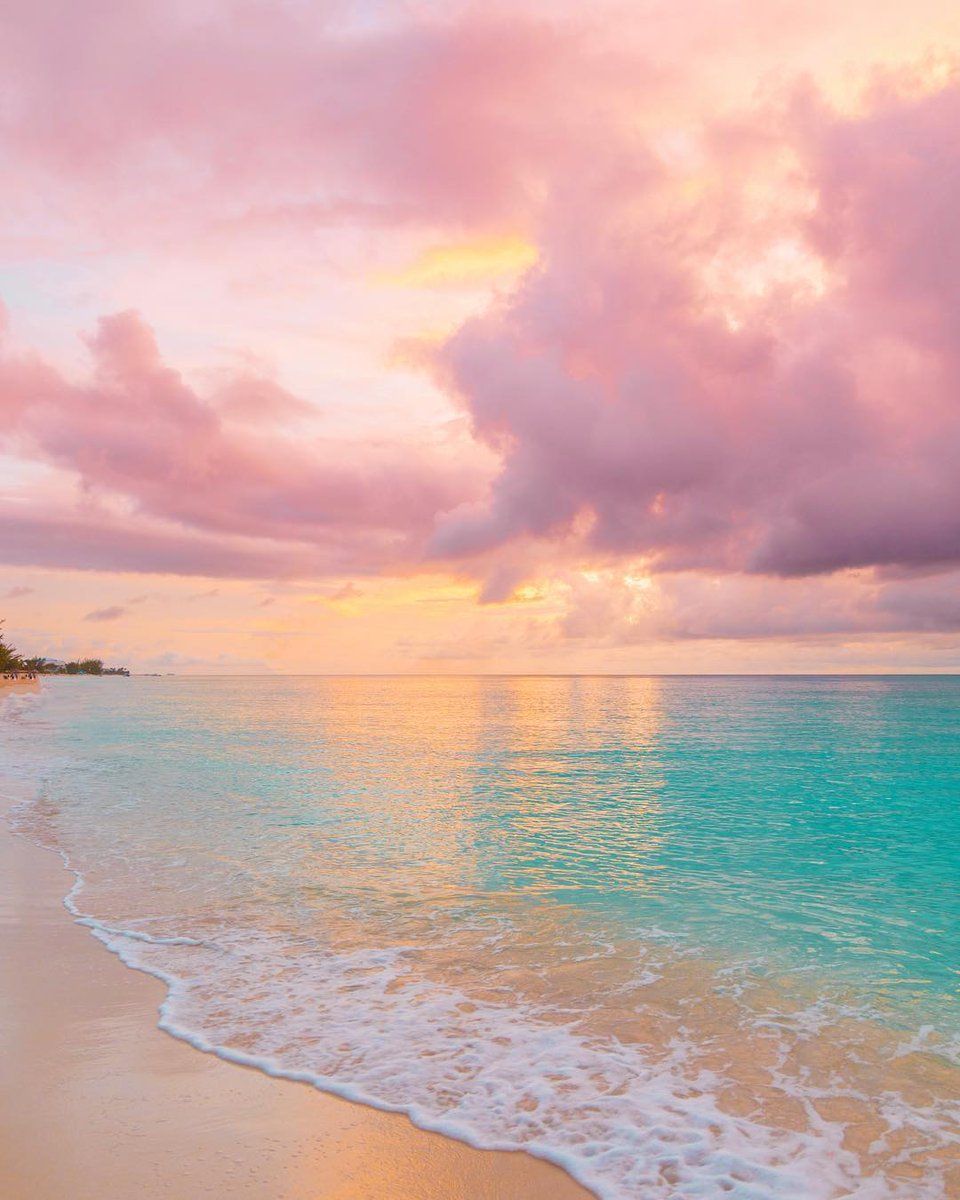 Traumstrand, Rosa Wolken, Türkises Wasser, Sonnenuntergang, Welle, Hintergrundbild fürs iPad