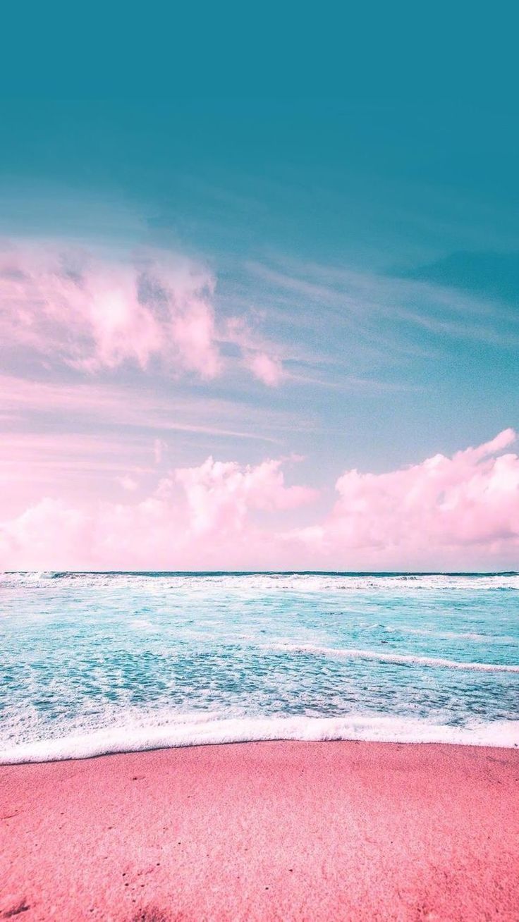 Rosa Sand, Türkises Meer, Wolken, Pastell, Strand, HD, Handy-Hintergrund im Hochformat