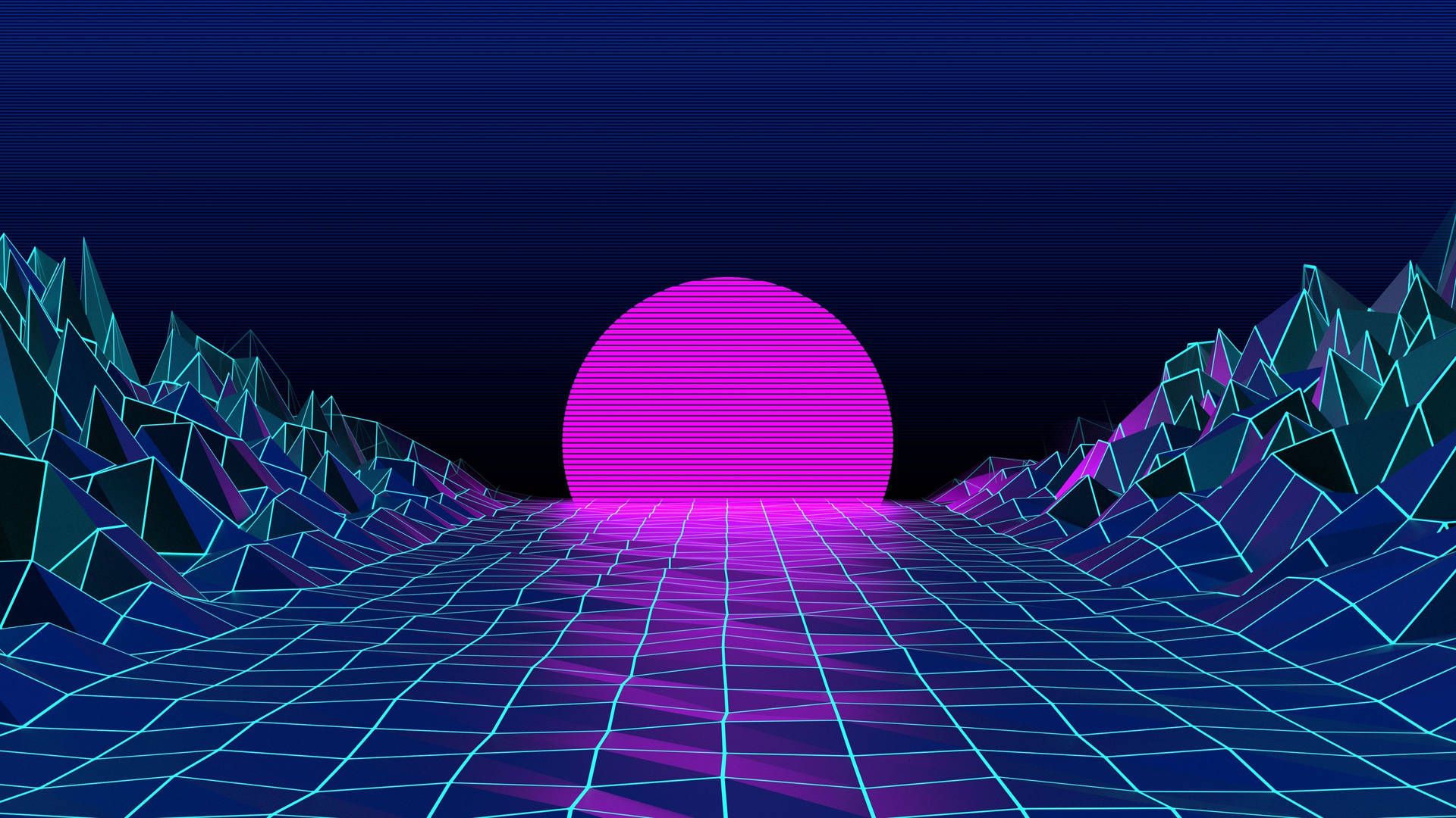 Synthwave, Retrowave, Gitternetz, Sonne, Berge, Pink, 1920x1080, Full-HD-Hintergrundbild für PC
