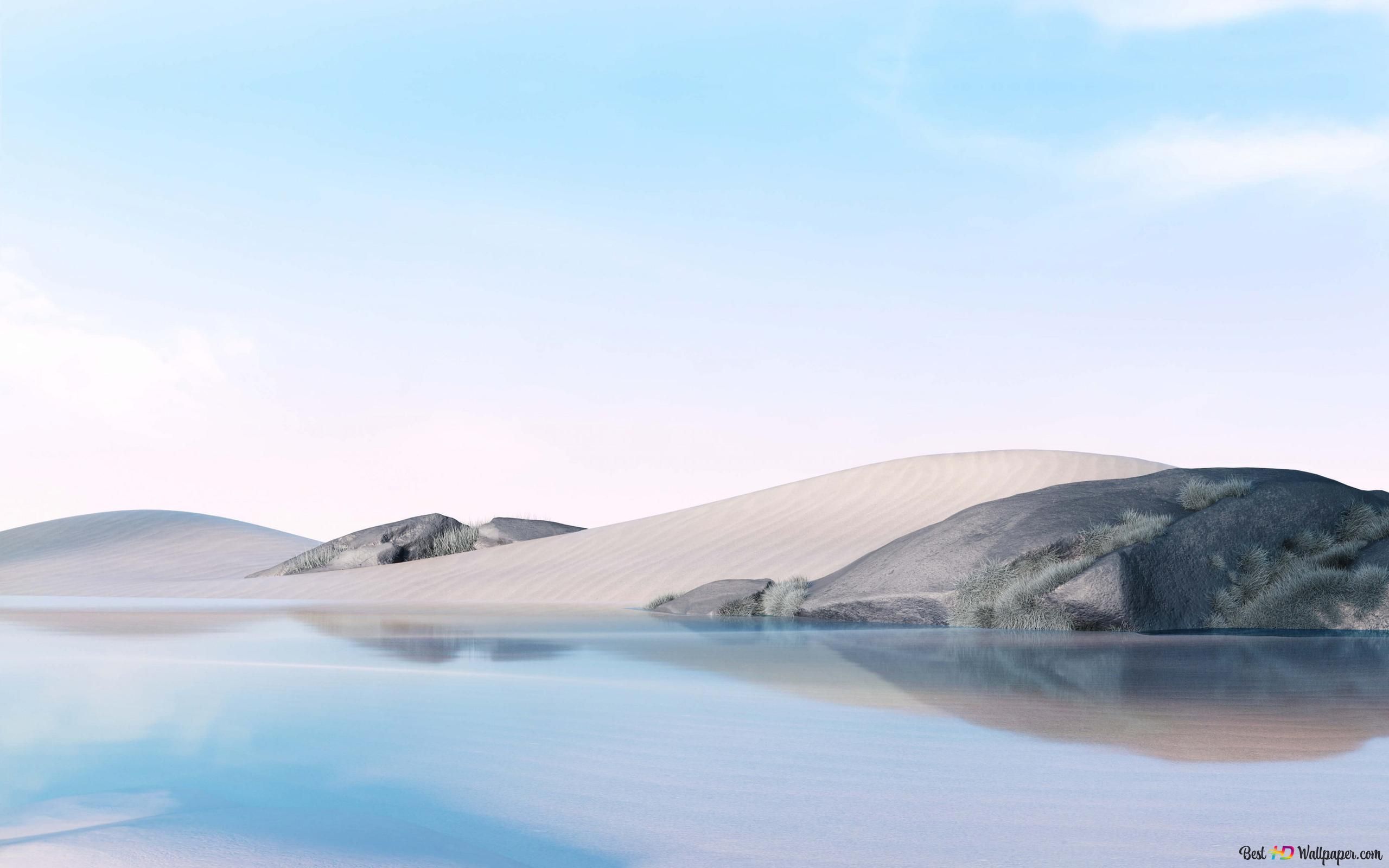 Surface, Microsoft, Hügel, See, Spiegelung, Pastellfarben, 2K, Windows-Hintergrundbild