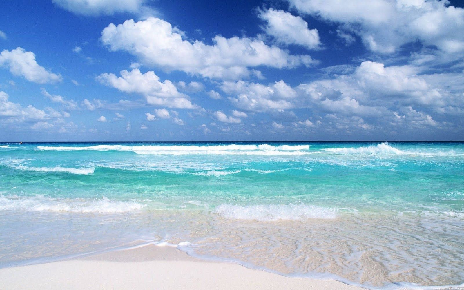 Wellen, Türkises Meer, Wolken, Blauer Himmel, Weißer Sand, HD, Breitbild-Hintergrundbild