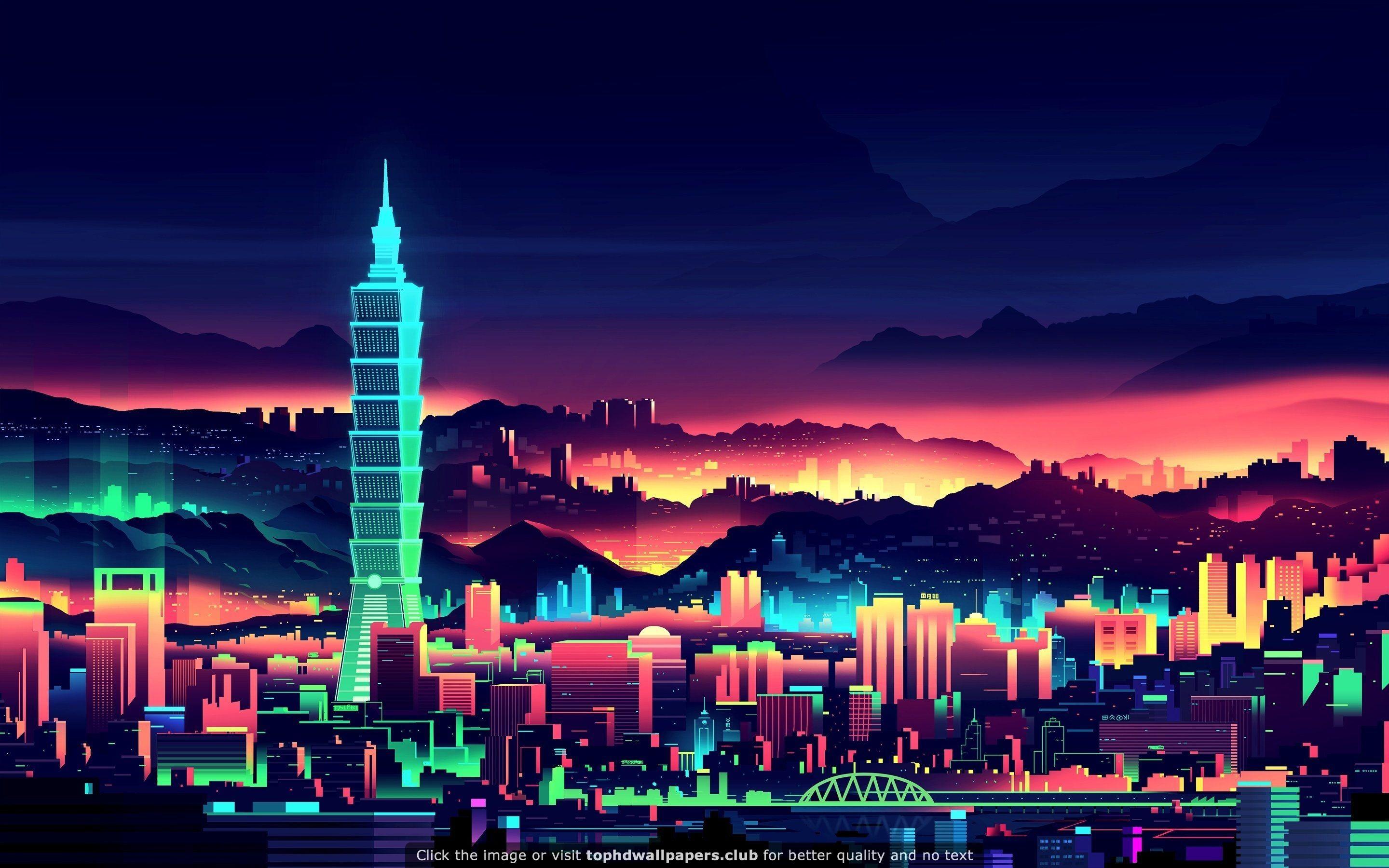 Taipei 101, Taipeh, Taiwan, Skyline, Neonfarben, Nacht, 16:10, 2K-Hintergrundbild für den Desktop