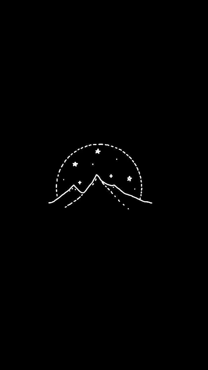 Berg, Sterne, Linienzeichnung, Schwarzer Hintergrund, Minimalismus, Sperrbildschirm fürs iPhone