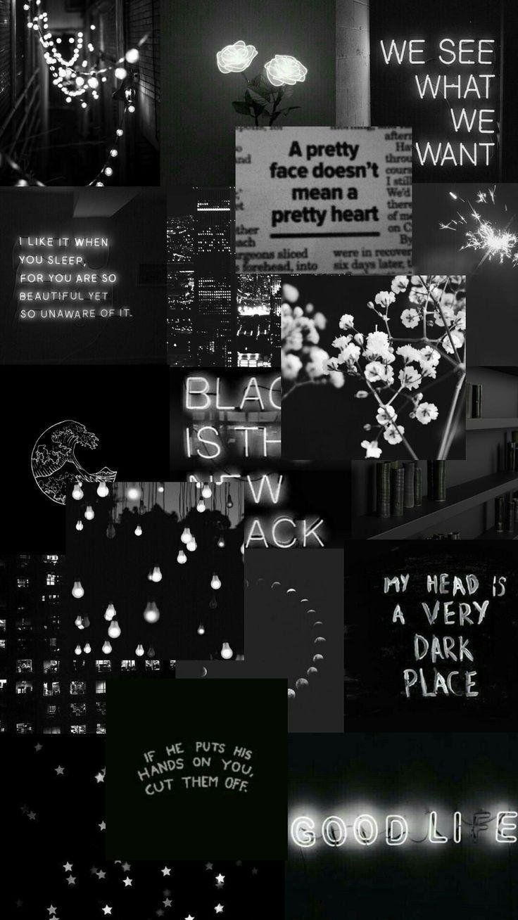 Collage, Schwarz-Weiß, Zitate, Lichter, Dunkel, Ästhetik, Android-Hintergrundbild