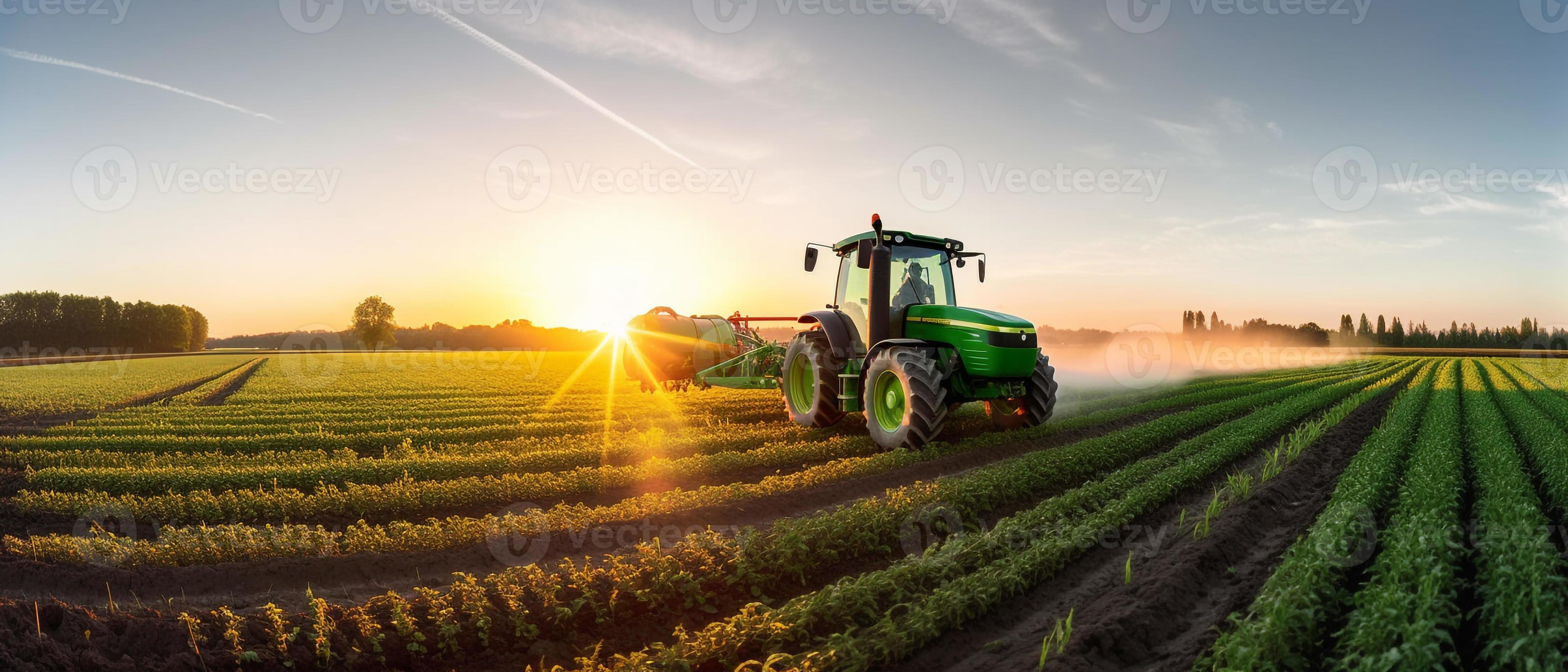 Traktor, Feld, Ackerbau, Sonnenaufgang, Ackerreihen, Gegenlicht, 4K, Desktop-Hintergrund