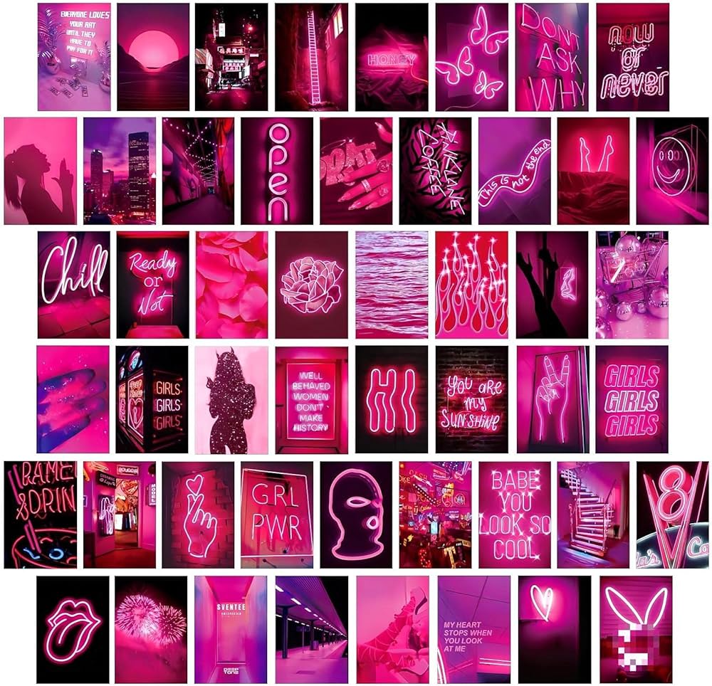 Collage, Pink, Ästhetik, Neonschilder, Hintergrundbild für iPad und Tablet