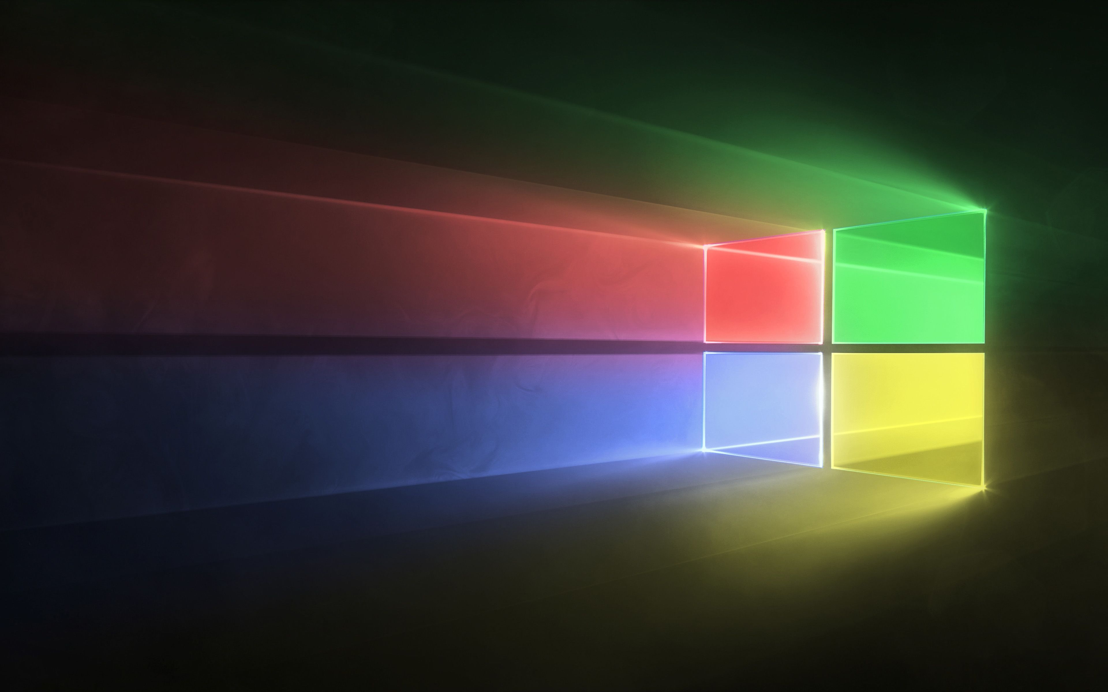 Windows 10, Windows-Logo, Bunte Lichtstrahlen, Dunkel, Leuchten, 4K, Breitbild-Hintergrundbild