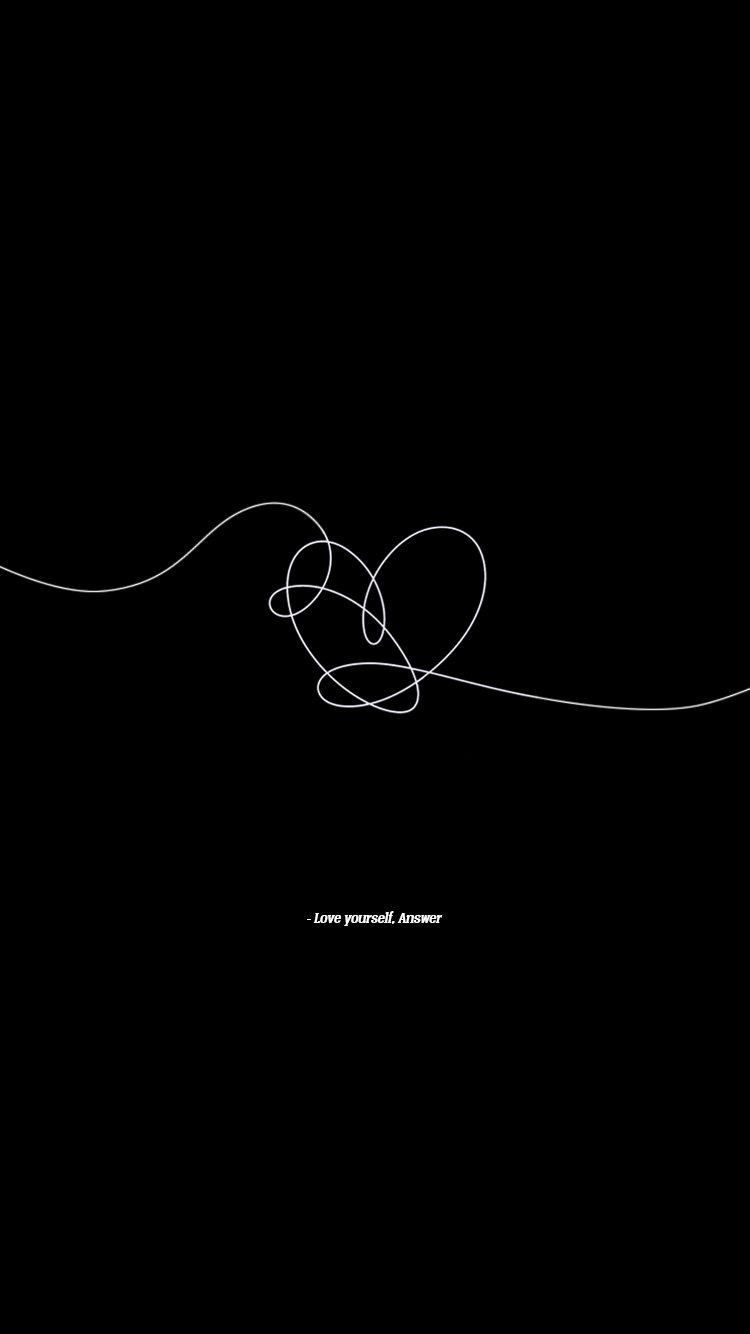 BTS, Love Yourself, Herz, Linienzeichnung, Schwarzer Hintergrund, Minimalismus, Sperrbildschirm