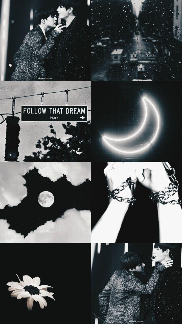 Collage, Schwarz-Weiß, Mond, Follow That Dream, Dunkel, Ästhetik, HD, Handy-Hintergrund