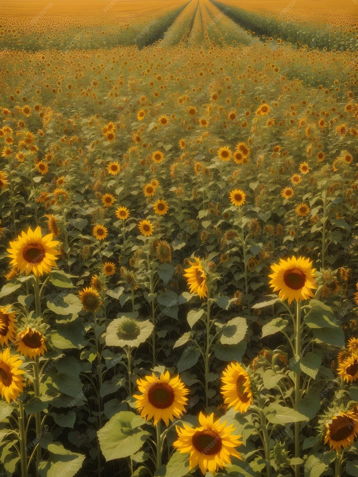 Sonnenblumenfeld, Sonnenblumen, Reihen, Abendlicht, Sommer, Hintergrundbild fürs Tablet