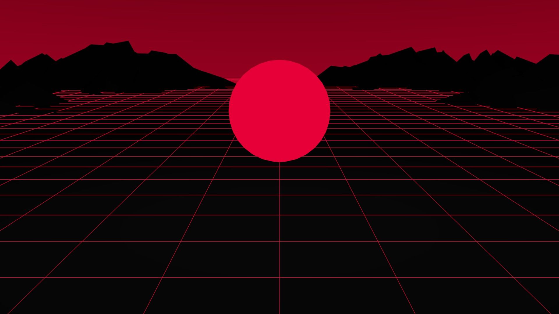 Retrowave, Rote Sonne, Gitternetz, Berge, Rot, Full HD 1080p, Desktop-Hintergrundbild