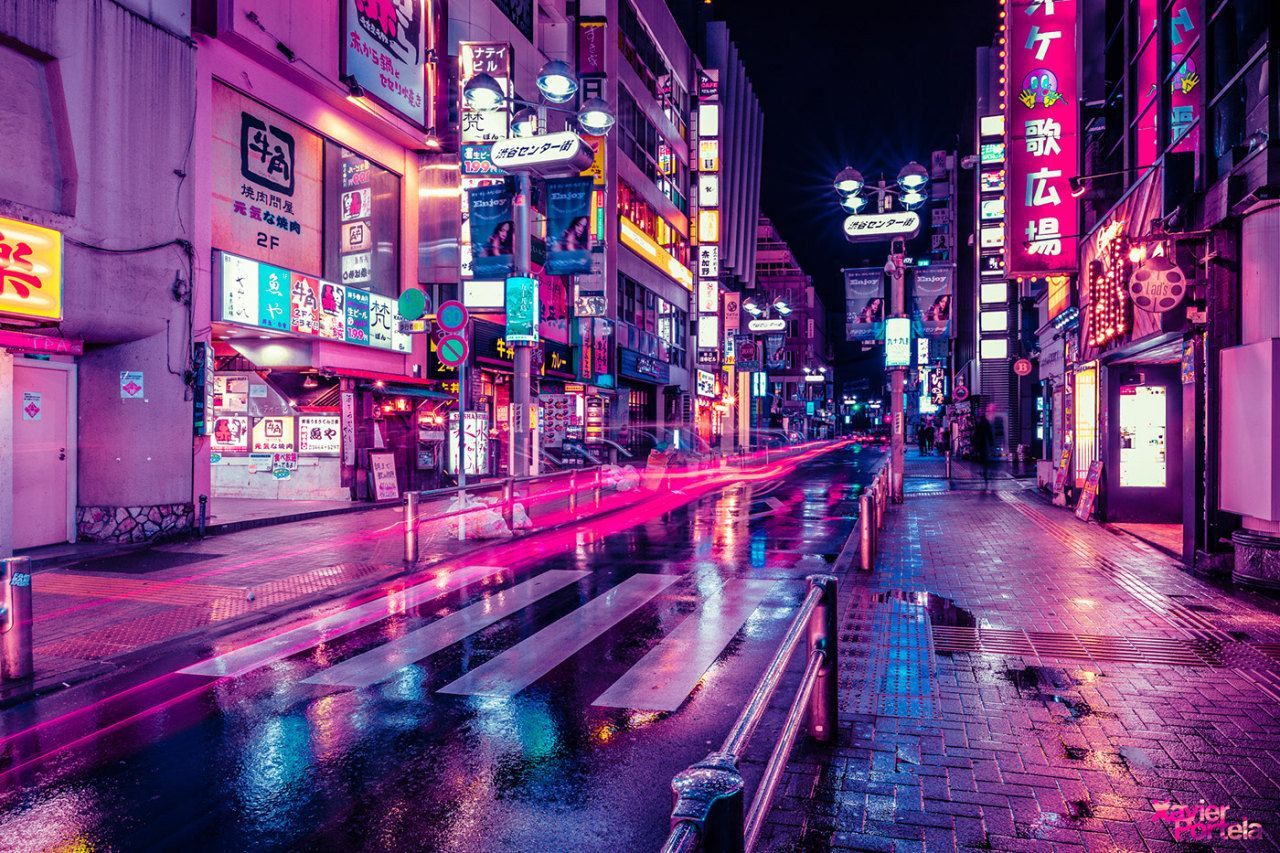 Japan, Straße, Neonschilder, Regen, Stadt bei Nacht, Pink, HD, Laptop-Hintergrundbild