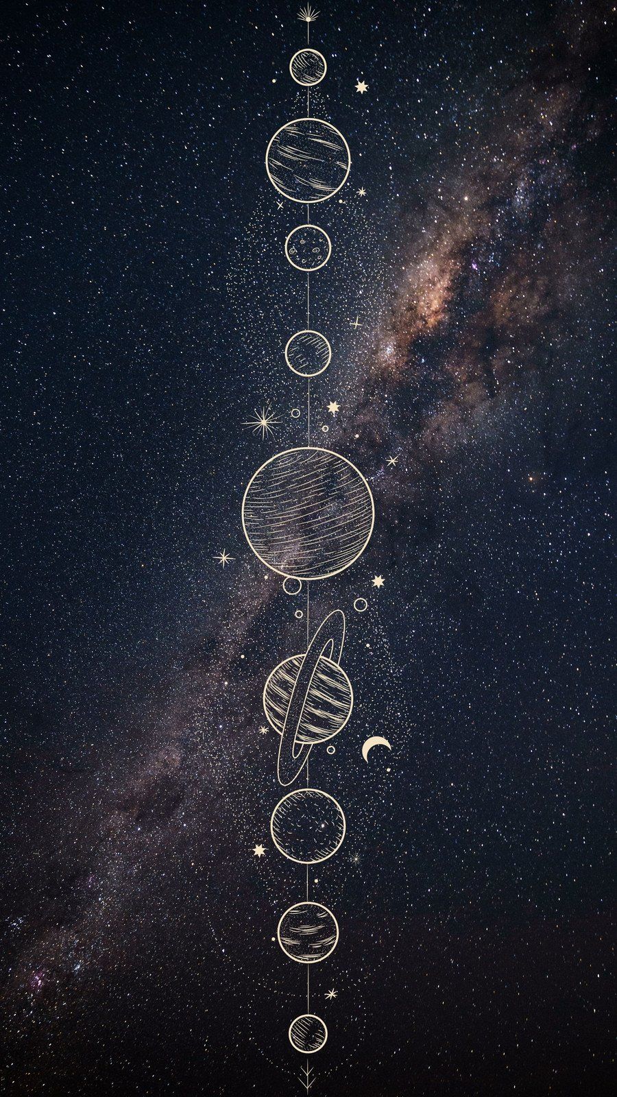 Planeten, Strichzeichnung, Milchstraße, Sonnensystem, Minimalistisch, HD, Handy-Hintergrund