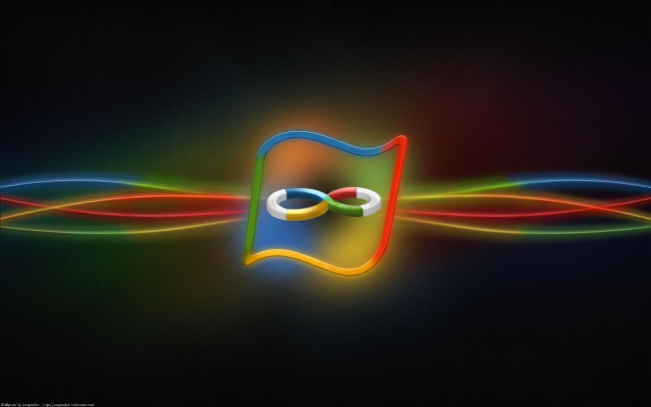 Windows-Logo, Neon, Lichtwellen, Bunt, Schwarzer Hintergrund, HD Wallpaper
