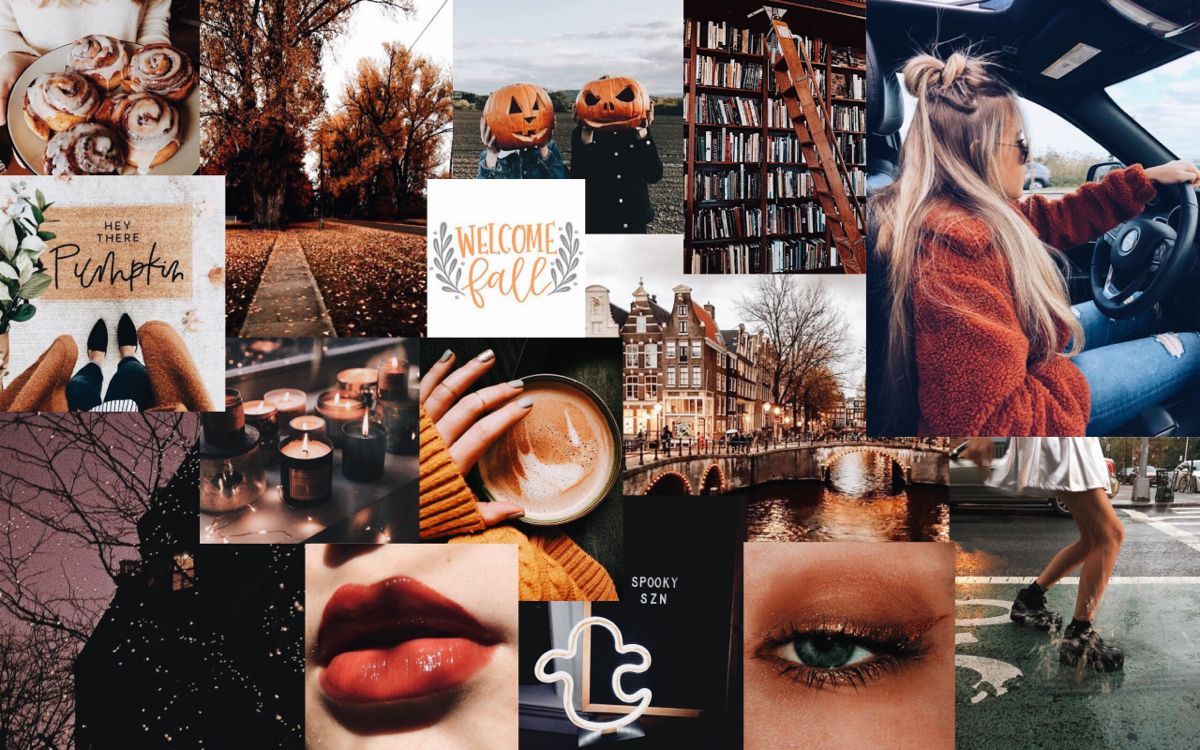 Collage, Welcome Fall, Bücherregal, Lippen, Ästhetik, Hintergrundbild