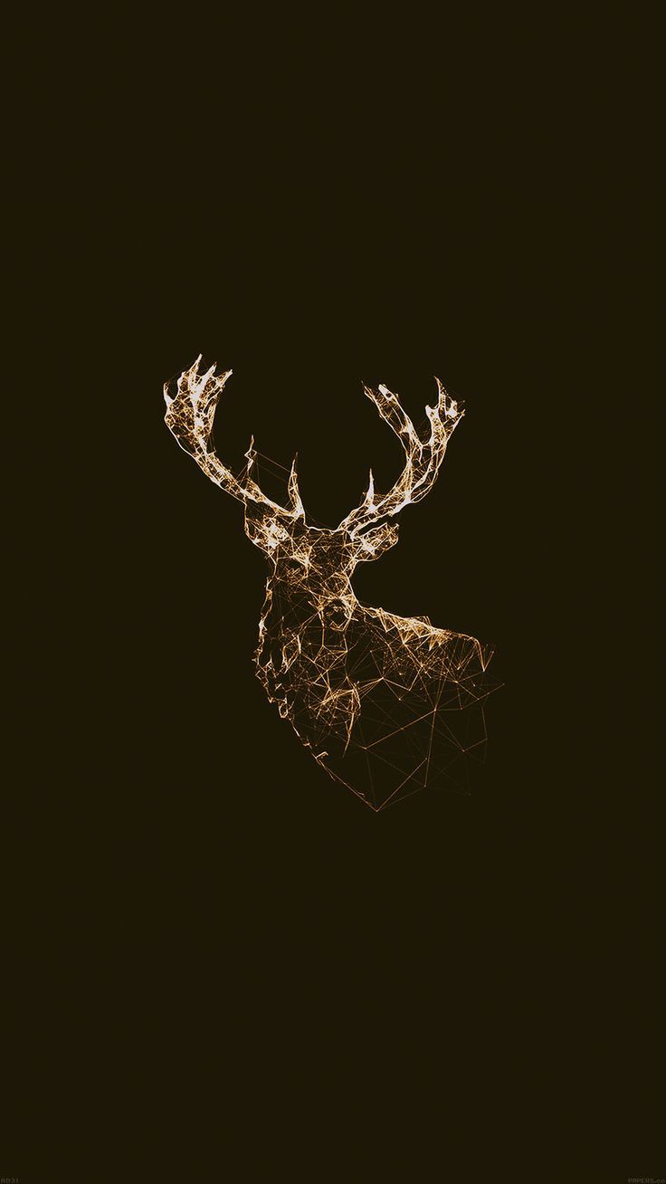 Hirschkopf, Strichzeichnung, Goldene Linien, Minimalistisch, Dunkel, Sperrbildschirm fürs iPhone