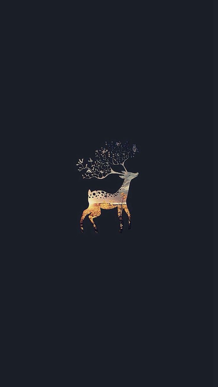 Goldener Hirsch, Minimalistisch, Dunkler Hintergrund, Illustration, Sperrbildschirm fürs iPhone