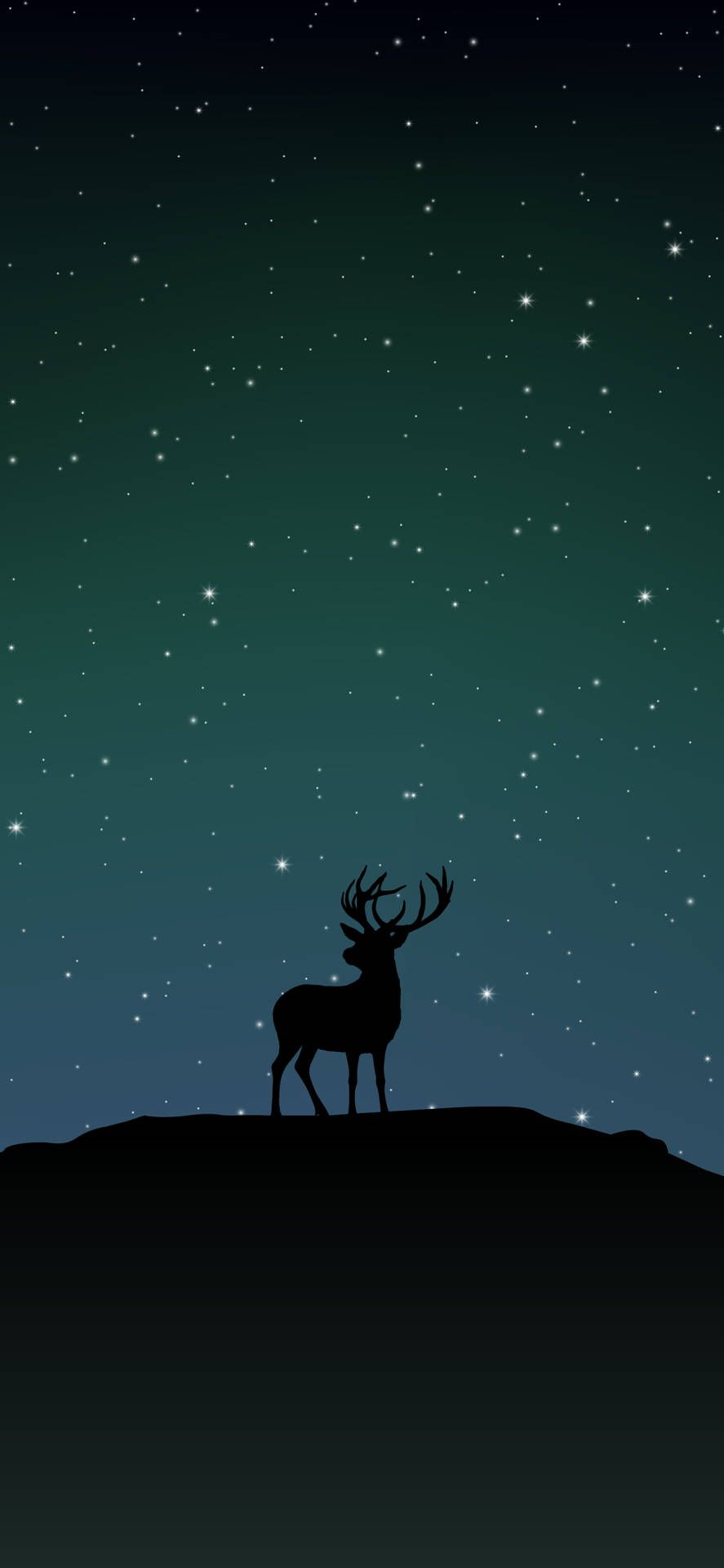 Hirsch, Silhouette, Sternenhimmel, Nacht, Hügel, Hintergrundbild für iPhone und Android
