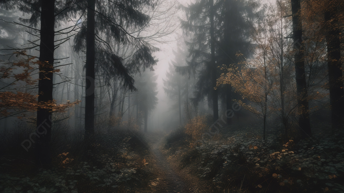 Nebelwald, Waldweg, Dunkel, Mystisch, Nadelbäume, Hintergrundbild