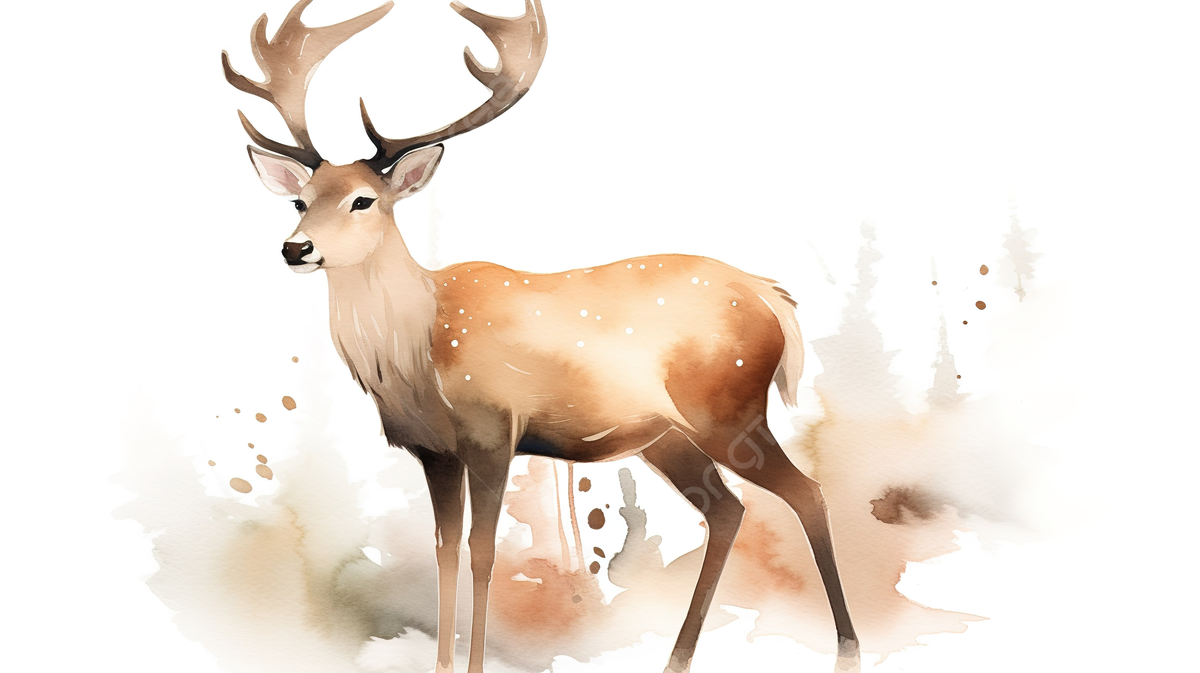 Hirsch, Aquarell, Weißer Hintergrund, Illustration, Wallpaper