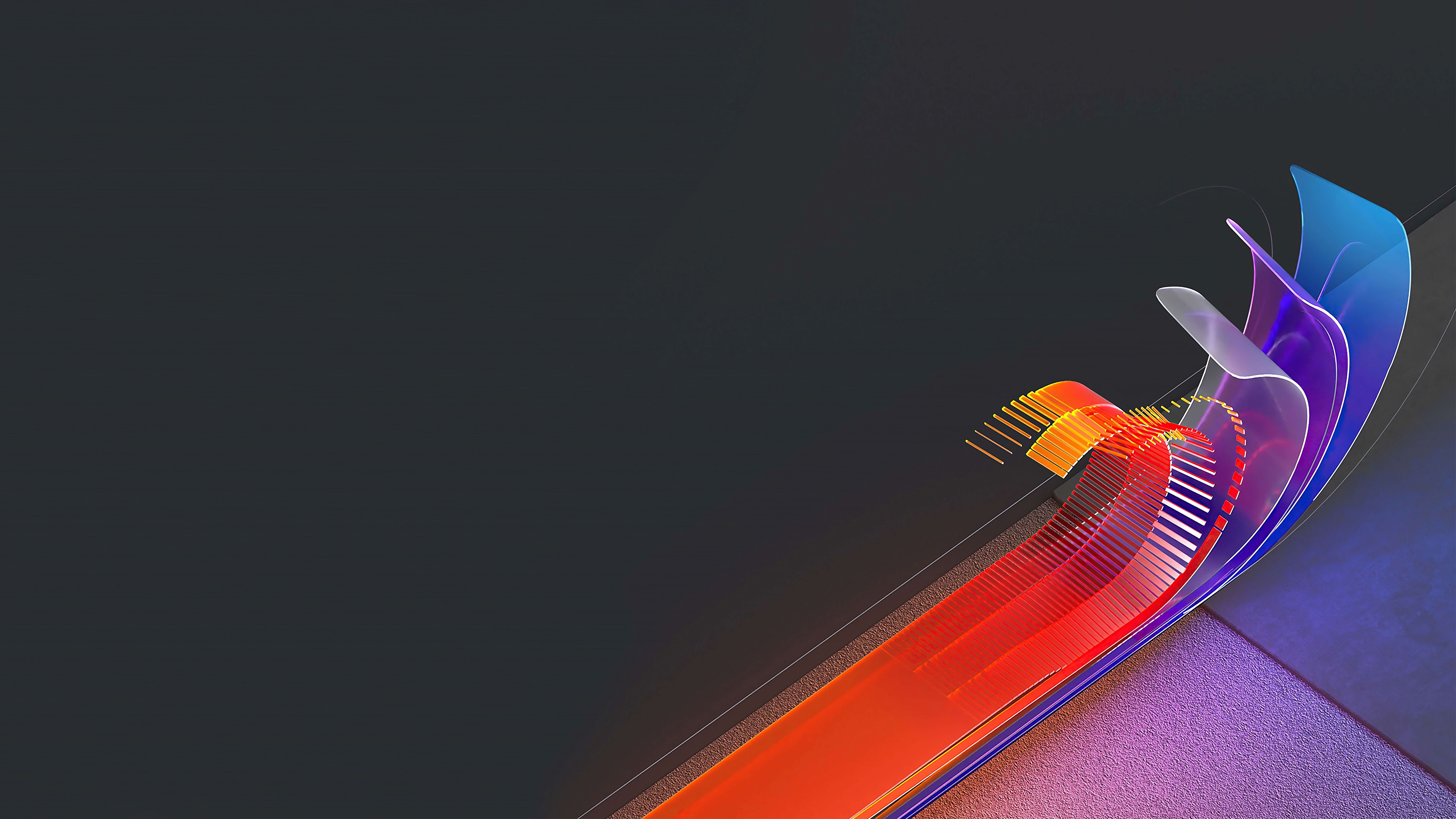 Abstrakt, Bunte Bänder, 3D, Dunkelgrau, Farbverlauf, 16:9, 5K-Hintergrundbild für den Desktop