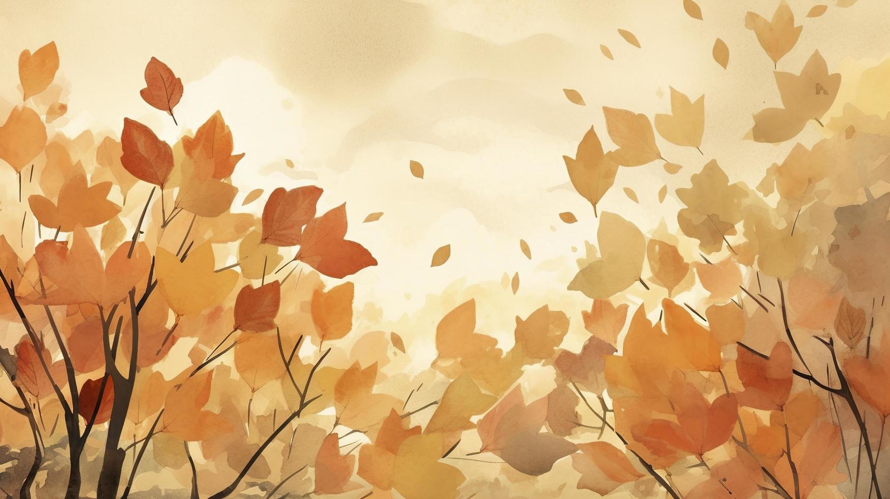 Aquarell, Herbstblätter, Zweige, Orange, Illustration, HD, Hintergrundbild für den PC