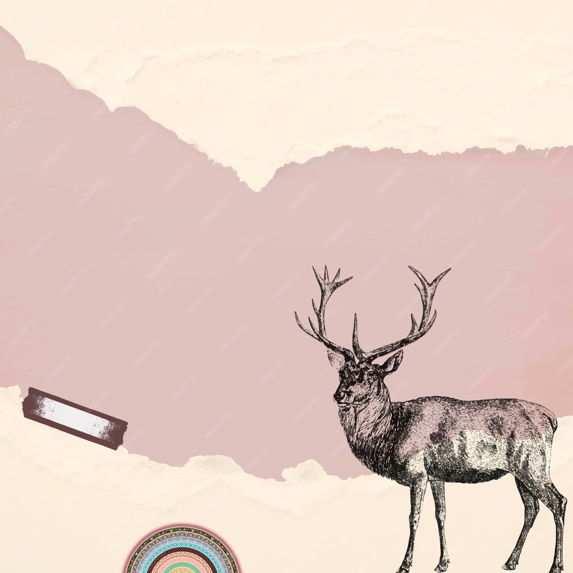 Hirsch, Zeichnung, Collage, Papier, Pastell, Full HD, iPad-Hintergrundbild